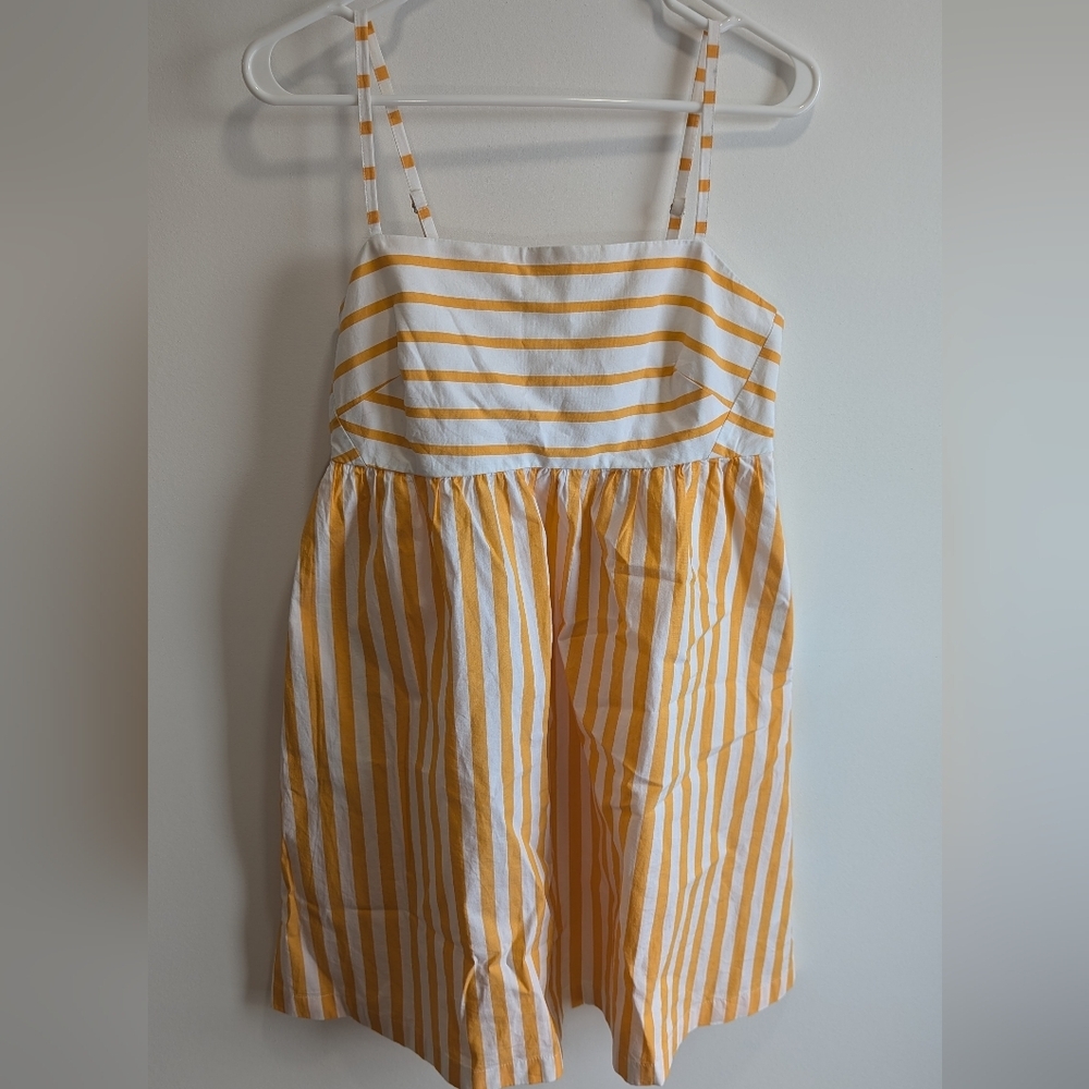 J Crew Factory Re-Imagined Sundress Orange/White Striped Midi Pockets Tie Back 6